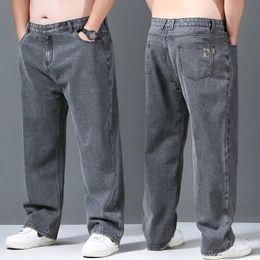 Jeans baggy hommes pantalons décontractés de la jambe large de travail classique pantalon gris denim 2023 240323