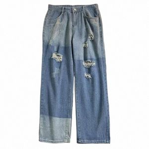 Baggy Jeans Hommes Hip Hop Cargo Pantalon Solide Droit Lâche Denim Déchiré 2023 Printemps Fi Jambe Large Vêtements Streetwear C59 C9DQ #