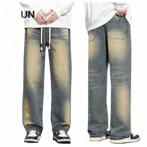 Baggy Jeans Hommes Pantalon Large Pantalon Coupe Ample Pour Hommes Nouveaux Jeans Kpop Vintage Denim Pantalon Vêtements Pour Hommes Taille Élastique Cordon 22oD #