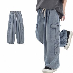 Baggy Jeans Pantalons Pantalons en denim pour hommes Pantalons à jambes larges noirs Jeans pour hommes surdimensionnés Cargo coréen Streetwear Hip Hop Harajuku t3i7 #