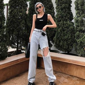 Baggy jeans wide been gescheurde jeans voor vrouwen mode losse high streetwear vrouwen hoge taille broek gat boyfriend broek 210527