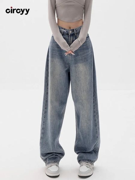 Baggy jean femmes taille haute jambe large Denim pantalon bleu clair pantalon ample coréen décontracté Streetwear Y2K mode 231229