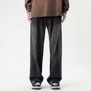 Baggy hommes pantalons coupe ample décontracté large noir gris rayé Streetwear homme Denim pantalon vêtements nouveau jean Kpop