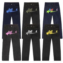 Band Mens Jeans Print Streetwear Hip Hop Pantalon Y2K Jeans Vêtements Straight Goth Goth Denim pantalon Pantales Vaqueros Badfriend D9mi #