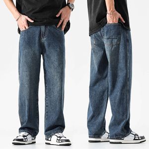 Pantalones vaqueros holgados de pierna ancha para hombre, pantalones vaqueros nuevos de corte recto de corte recto, estilo coreano, ropa vaquera, color azul oscuro