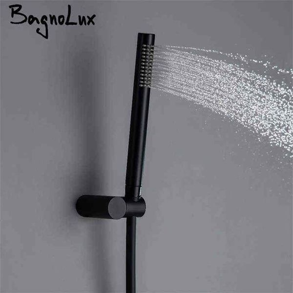 Bagnolux Cuivre Matière Noir Pommeau De Douche À Main Rond Connecteur De Tuyau En PVC Support Mural Réglable Accessoires De Salle De Bains H1209260w