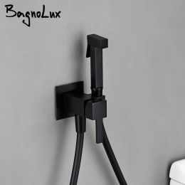 Bagnolux Gun Grey Wathing Holding Bidet Kit de rociador con soporte para la manguera Medón montada en la pared de tipo de baño de tipo frío y caliente