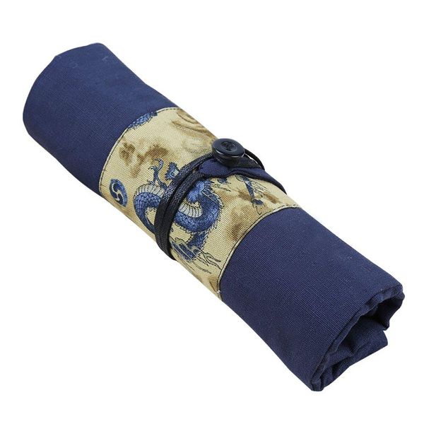 Sacs 1 pc Dragon chinois Grane Couleur moderne Bleu / Purple Floral Crayon Enveloppe de stylo Rouleau Roll de haute qualité Tissu de coton