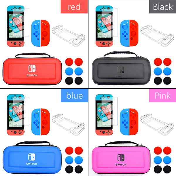 Bolsas Juego de accesorios de juego 10 en 1 Rosa Rojo para consola Nintendo Switch Estuche de transporte de viaje Bolsa NS Paquete Protector de pantalla JoyCon Cover