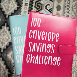 Tassen 100 Envelope Challenge Challenge Binder Coull Challenge Sheets Event Notepad Pu Leather Binder Notebook Money Envelopes for Offices Home