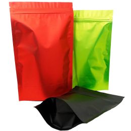 Zakken 100 stks staand aluminiumfolie Zip Lock Bags Matt afwerking in zwart/rode/groene kleur, plastic ritssluiting