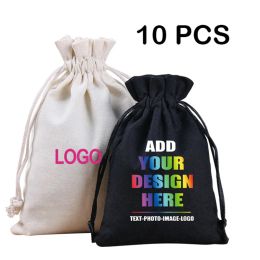 Bolsas 10pcs/lote personalizar la impresión del logotipo bolsas de almacenamiento de algodón paquete de regalo bolsas de joya de joyas productos promocionales