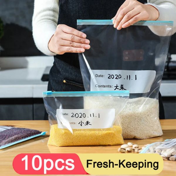 Sacs 10pcs Sac à fermeture éclair frais réutilisable pour aliments sacs en plastique Sacs de légumes de fruits Ziplock Sac de nourriture de cuisine
