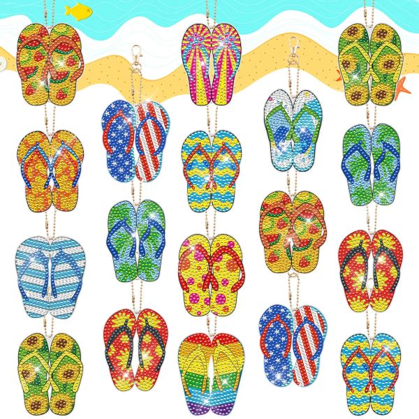 Bolsas 12/16 piezas Diy Flip Flop Diamond Painting Keychain