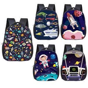 Tassen 12 inch Aliens Spaceship Pilot Backpack voor 24 jaar oude ruimte Astronaut Kids Book Bag Boy Girl Mini Toddler School Tassen Geschenk