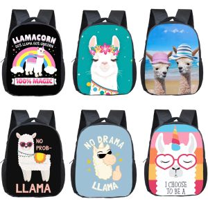 Tassen 12 inch Cartoon Animal Lama / Alpaca Print Backpack voor 24 jaar oude kinderschooltassen Boy Girl Mini Toddler Bookbag cadeau