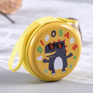 Bolsas 12 PC/Lote Cute Dinosaurio de dibujos animados Redonda de hierro de estaño/mini bolsa/estuche de lápiz de metal/auricular de almacenamiento de monedas/regalo