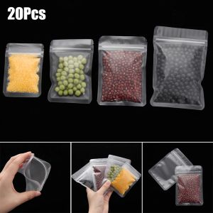 Sacs 20 PCS Matte Transparent Zip Plastique Sac alimentaire Small Proof Proof Zipper SCOCHE RECLOBLE Organisation de stockage de maison