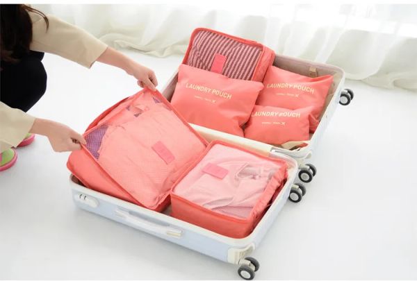 Bolsas 2021 Venta en caliente 6 piezas Almacenamiento de ropa de viaje Bolsas impermeables para equipaje portátil Organizador de bolsas de bolsas de bolsas