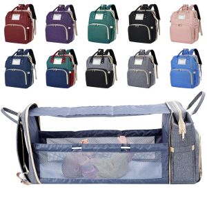 Tassen 2021 Stroller Diaper Bag Backpack met veranderende bedliktas Tas Tote Babyzakken voor moeder Travel Portable Vouwbed Mummy Crib Pack