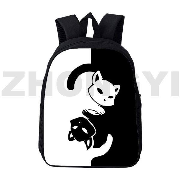 Bolsas 2022 calientes 3d gato yin yang mochila 12/16 pulgada lienzo lindo chicas niñas anime boba de libros dibujos animados para niños