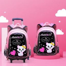 Tassen 2023 Children School Bags Trolley School Backpack Wiel Schooltassen Grils Kinderen Rugacks Wheel Cat Schoolbag Backpacks Tassen