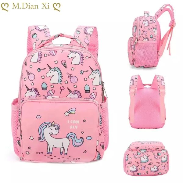 Bolsas 2023 Bolsa de escuela para niñas Niños Pink Purple Printing Mochila impermeable Mochila Kingarten Lindas Niñas Niñas Bolsa Escolar Unicornio