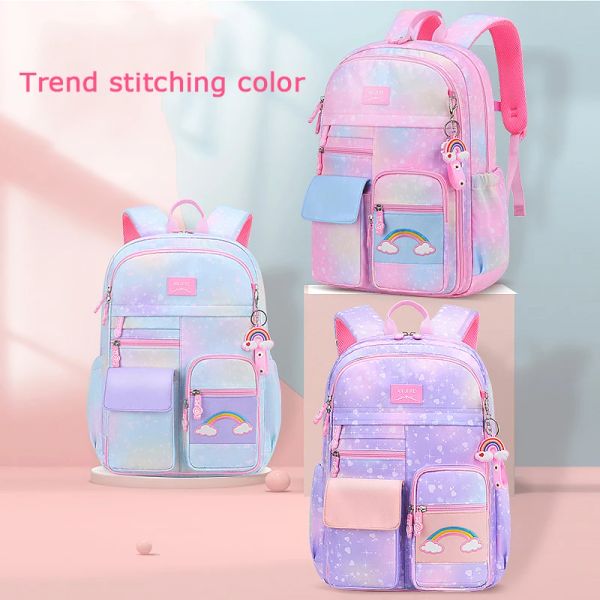 Sacs 2023 Nouveau sac à dos scolaire primaire Sideurping Élèves Sacs Sacs étanche pour les enfants Children Rainbow Series Gradient Cute Princess