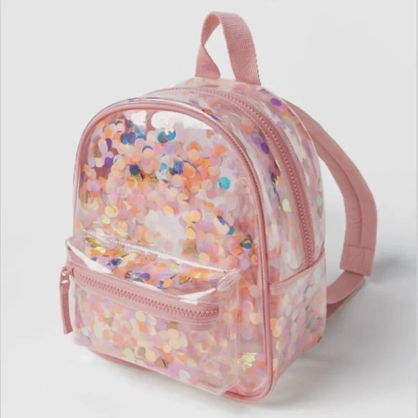 Sacs 2023 Confettis Summer Transparent PVC Backpack Kids Ladies Baggarning Kindergarten Children Color Confetti Ornement Girls Backpack