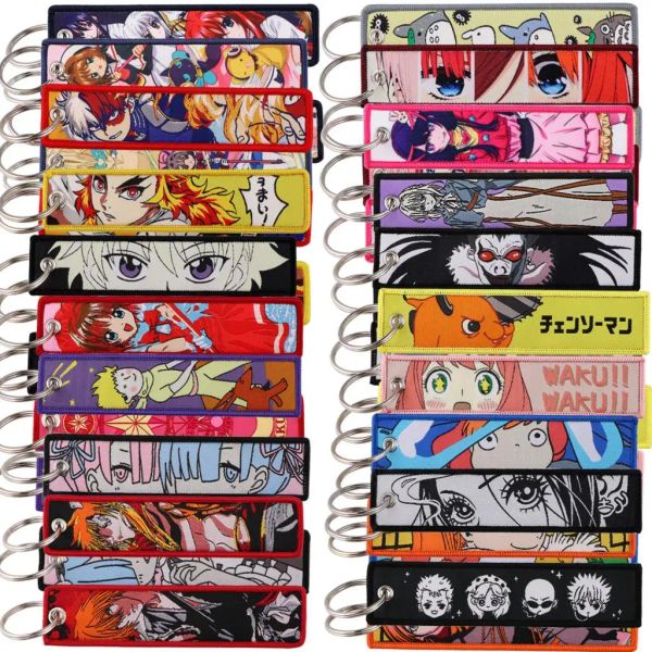 Sacs 20pc / Set Anime japonaise broderie Keytag Chainsaw Man Keychain Key Fob pour moto