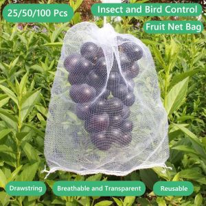 Zakken 25/50/100 Stuks Fruit Beschermen Netto Zak Tuin Plant Anti Insect Fly Vogel Eekhoorn Agrarische boomgaard Ongediertebestrijding Trekkoord