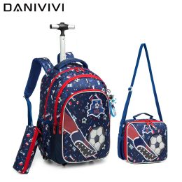 Tassen 3 In 1 Student School Tas Rolling Backpack Kids Trolley Bag Boy School Rugzak Wieltas Kinderen Trolley Backpack Wheels