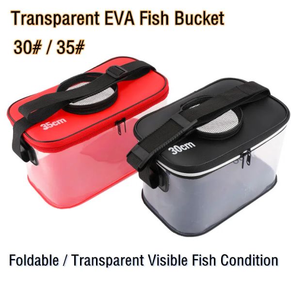 Bolsas 30 cm/35 cm portátil transparente cubo de pescado al aire libre plegable EVA pequeño cubo de pescado almacenamiento de agua aparejos de pesca