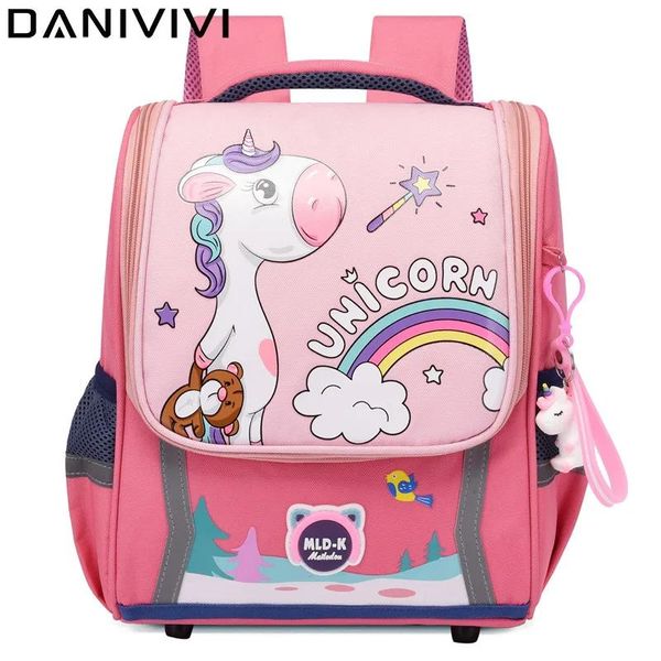 Sacs 3d dessin animé Unicorn Children's Schoolbag Girl Pink Light Backpacks for School Teenagers Girls Imperproof Primary School Back