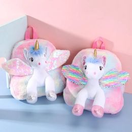 Tassen 3d Unicorn Plush Back to School Bag Kawaii Furry Cartoon Schoolbag voor Girl Toy Doll Backpack voor Kindergarten Kids Girls Gift