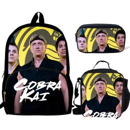 Tassen 3 stks Mochila Cobra Kai Print Backpack For Boys Girls School Bags Compas Kids School Bag Pack