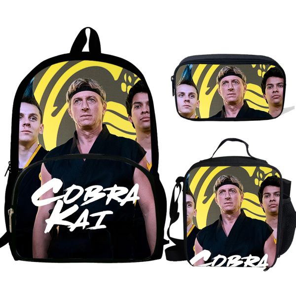 Sacs 3pcs Mochila Cobra Kai Print Backpack for Boys Girls School Sacs Compas Kids School Bag Pack