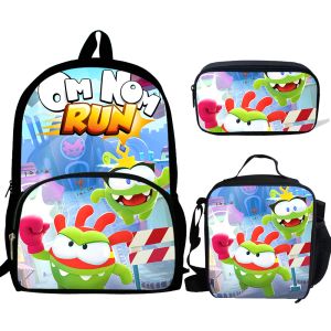 Sacs 3pcs Mochila Game Om Nom Print Backpack for Boys Girls School Sacs Kids Modèle Bookbag Book Kids School Bag Pack