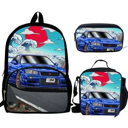 Tassen 3 stks Mochila Street Car Racing GTR Print Backpack For Boys Girls School Bags Kids School Bag Pack