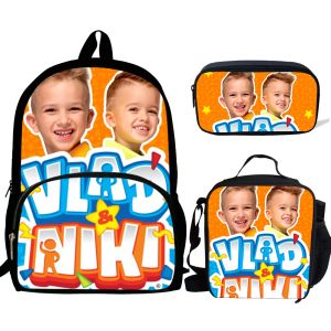 Tassen 3 stks Mochila Vlad Niki Print Backpack For Boys Girls School Bags Kids Pattern Book Bag Kids School Bag Pack