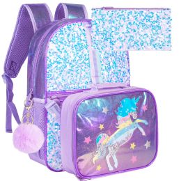 Tassen 3 stks Unicorn Backpack voor meisjes, 16 "pailletten Kids Bookbag en lunchbox, kleuterschool -rugzakken voor elementaire studenten