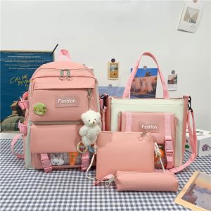 Bolsas 4 PCS Set Stamp Women Laptop Backpack Bolsas escolares para adolescentes 2021 lienzo simple juguete para niños libros para niños mochila de moda