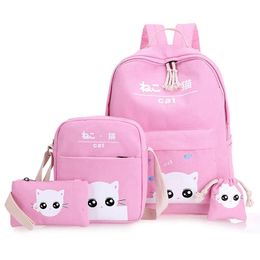 Sacs 4 Set Set Cat Cat School Sac à dos Enfants Sac Enfants Sacs d'école pour filles Boys toile École de sac