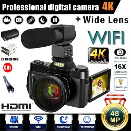 Tassen 4K Professionele digitale camera WiFi -link met microfoon, 48MP -camera voor Voging op YouTube 16x Digital Zoom Video Camcorder