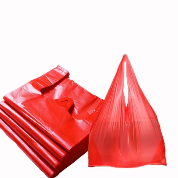 Bolsas de 50 piezas Bolsa de plástico rojo supermercado Bolsa de compras en espesor con la bolsa de chaleco de la bolsa de chaleco de la cocina limpia bolsas de basura