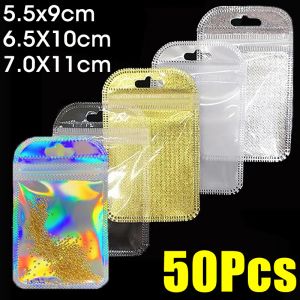 Sacs 50pcs épaississent la pochette de rangement en plastique transparent en plastique transparent avec trou de bricolage pour les bijoux de bricolage emballage de vente au détail