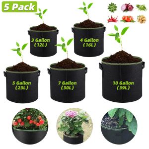 Zakken 5 stuks Grow Bags Vilten Potten 10/7/5/4/3 Gallon tuinieren Stof Planten Groeiende Tas Diy Aardappelen Groente Bloempot Tuingereedschap