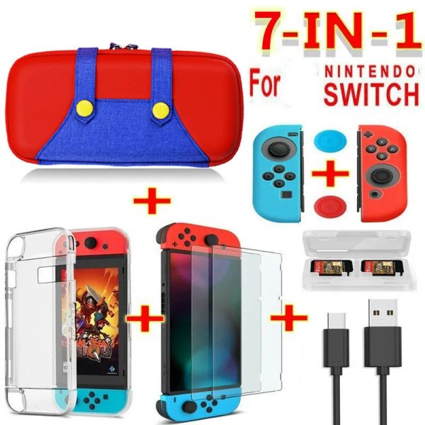 Sacs 6 accessoires de jeu en 1 jeu pour Nintend Switch Travel Treat Sac Écran de protecteur Case de charge Cable Verre Cable Card de carte