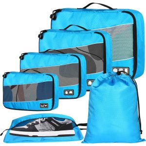 Sacs 6pcs Travel Cubes d'emballage portables Set Organisateur de bagages de rangement compressible avec sac à chaussures