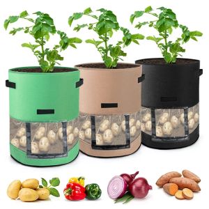 Sacs 7/10 gallons feutre pommes de terre cultiver des sacs Transparent plante Pot légumes oignon carotte arachide sac de culture épaissi jardin semis outil